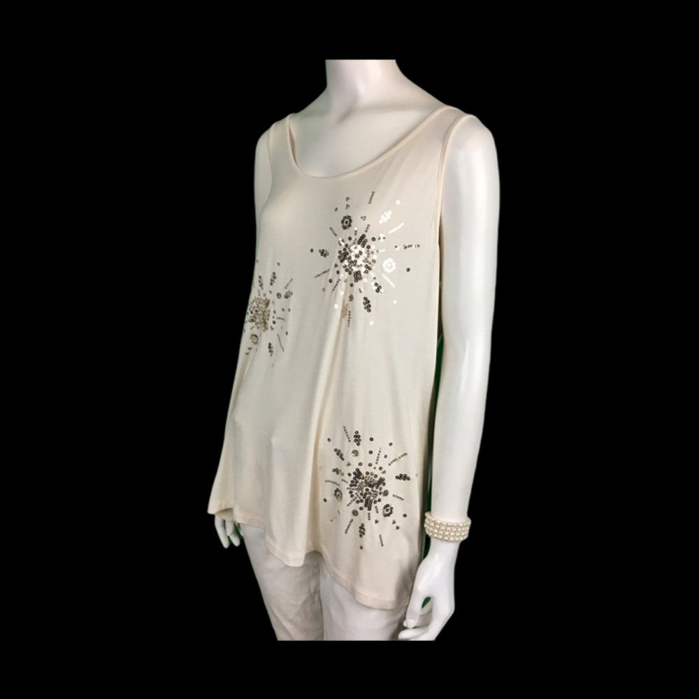 🆕 Cynthia Rowley Ivory Sequin Sunburst Tank XL